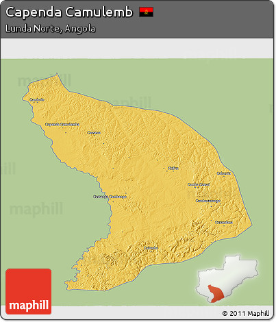 Savanna Style 3D Map of Capenda Camulemb, single color outside