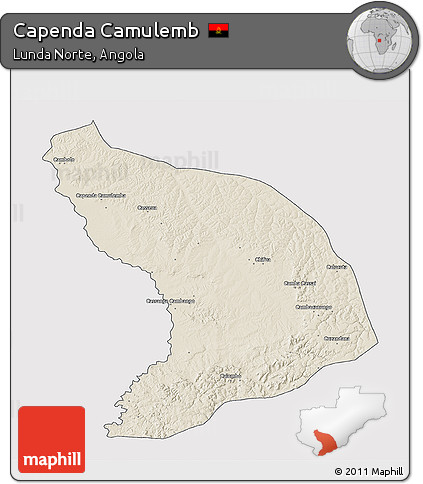 Shaded Relief 3D Map of Capenda Camulemb, single color outside