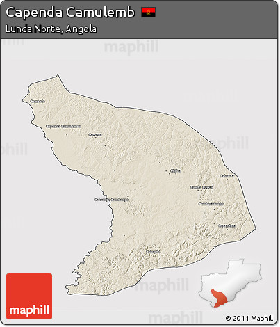Shaded Relief 3D Map of Capenda Camulemb, single color outside