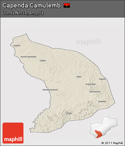 Shaded Relief 3D Map of Capenda Camulemb, single color outside