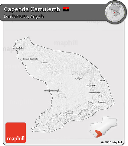 Silver Style 3D Map of Capenda Camulemb, single color outside