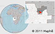 Gray Location Map of Capenda Camulemb, highlighted country, highlighted parent region, hill shading