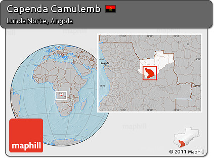 Gray Location Map of Capenda Camulemb, highlighted parent region, hill shading