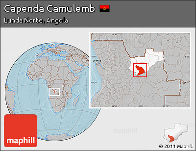 Gray Location Map of Capenda Camulemb, highlighted parent region, hill shading