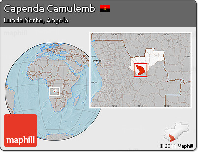 Gray Location Map of Capenda Camulemb, highlighted parent region, hill shading