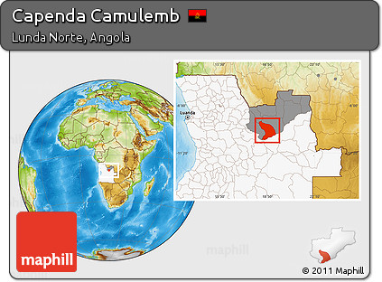Physical Location Map of Capenda Camulemb, highlighted country, highlighted parent region