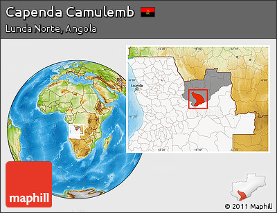 Physical Location Map of Capenda Camulemb, highlighted country, highlighted parent region