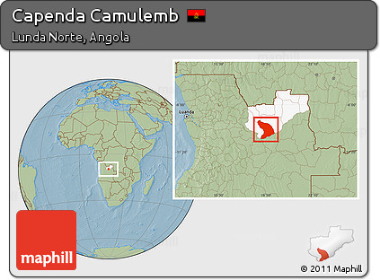 Savanna Style Location Map of Capenda Camulemb, highlighted parent region, hill shading