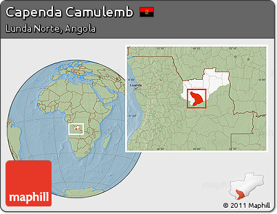 Savanna Style Location Map of Capenda Camulemb, highlighted parent region, hill shading