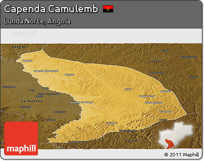 Physical Panoramic Map of Capenda Camulemb, darken