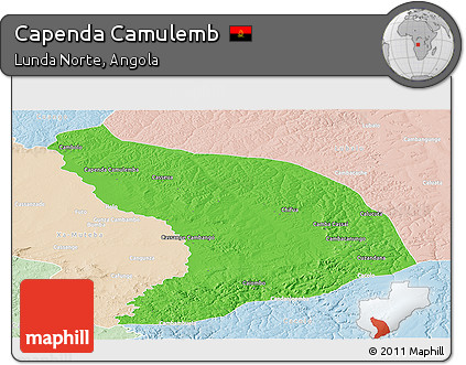 Political Panoramic Map of Capenda Camulemb, lighten