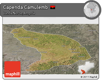 Satellite Panoramic Map of Capenda Camulemb, semi-desaturated