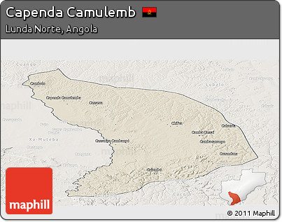 Shaded Relief Panoramic Map of Capenda Camulemb, lighten