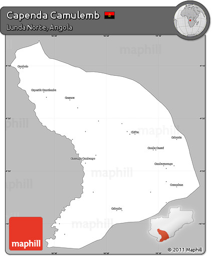 Gray Simple Map of Capenda Camulemb, single color outside