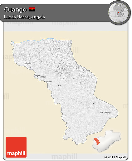 Classic Style 3D Map of Cuango, single color outside