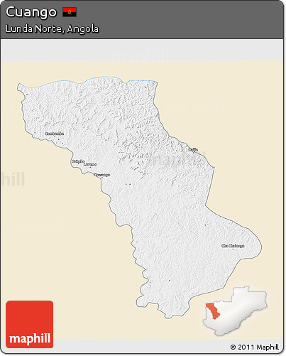 Classic Style 3D Map of Cuango, single color outside