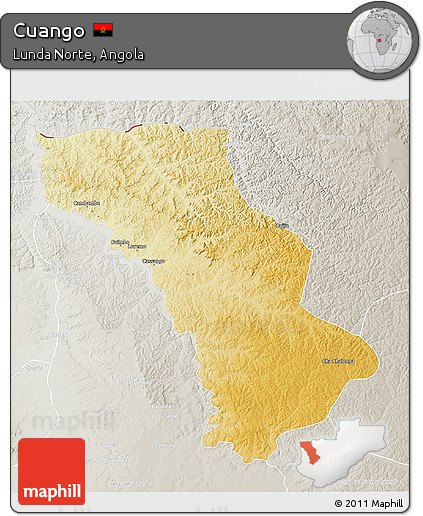 Physical 3D Map of Cuango, lighten, semi-desaturated