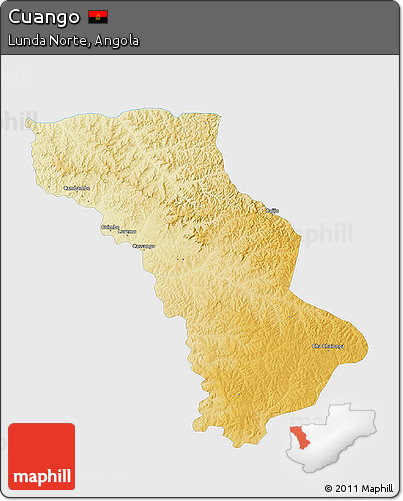 Physical 3D Map of Cuango, single color outside