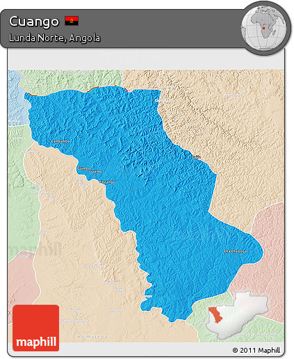 Political 3D Map of Cuango, lighten