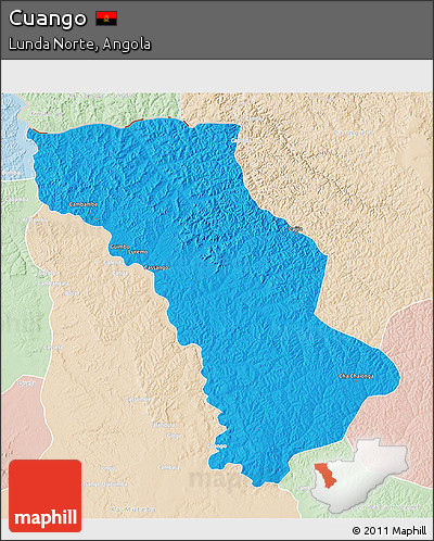Political 3D Map of Cuango, lighten