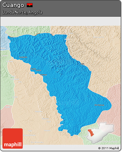 Political 3D Map of Cuango, lighten
