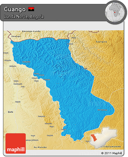Political 3D Map of Cuango, physical outside