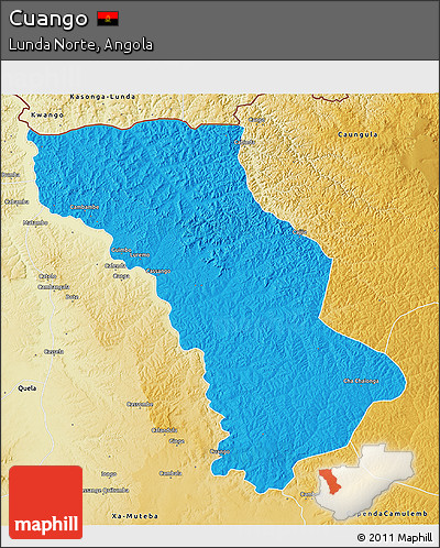 Political 3D Map of Cuango, physical outside