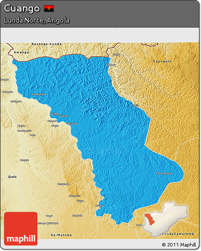 Political 3D Map of Cuango, physical outside
