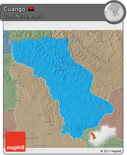 Political 3D Map of Cuango, semi-desaturated