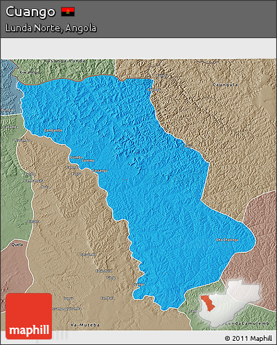 Political 3D Map of Cuango, semi-desaturated