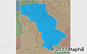 Political 3D Map of Cuango, semi-desaturated