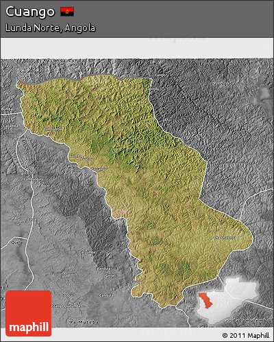 Satellite 3D Map of Cuango, desaturated