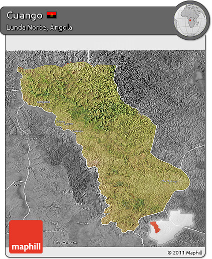 Satellite 3D Map of Cuango, desaturated