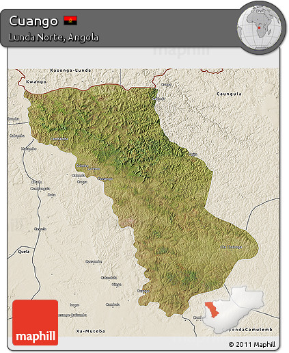 Satellite 3D Map of Cuango, shaded relief outside