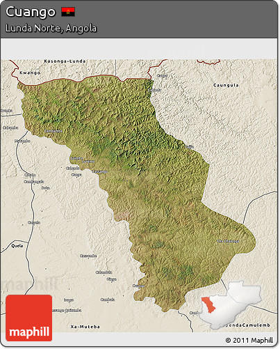 Satellite 3D Map of Cuango, shaded relief outside