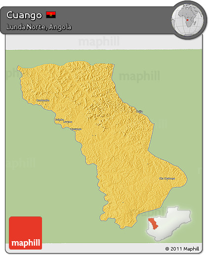 Savanna Style 3D Map of Cuango, single color outside