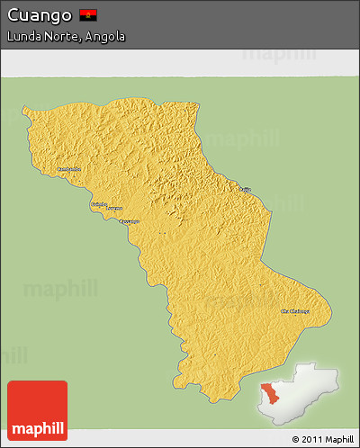 Savanna Style 3D Map of Cuango, single color outside