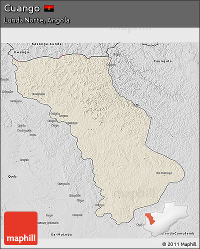 Shaded Relief 3D Map of Cuango, desaturated