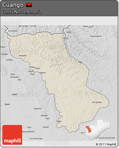 Shaded Relief 3D Map of Cuango, desaturated