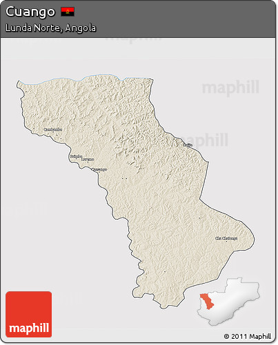 Shaded Relief 3D Map of Cuango, single color outside