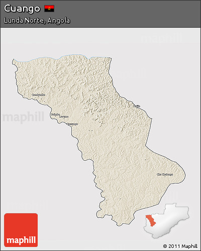 Shaded Relief 3D Map of Cuango, single color outside