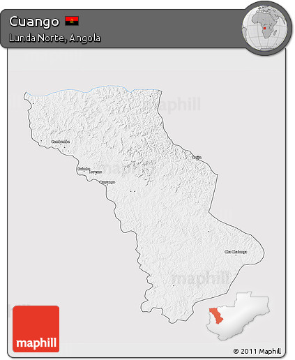 Silver Style 3D Map of Cuango, single color outside