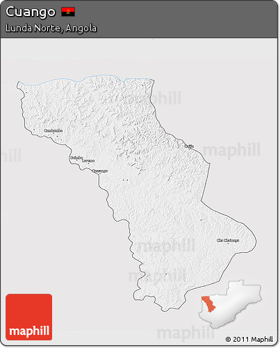 Silver Style 3D Map of Cuango, single color outside