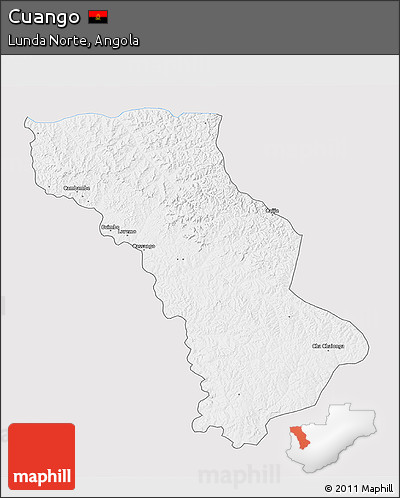 Silver Style 3D Map of Cuango, single color outside
