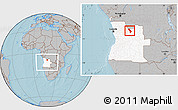 Gray Location Map of Cuango, highlighted country, within the entire country, hill shading