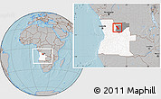 Gray Location Map of Cuango, highlighted country, highlighted parent region, within the entire country, hill shading