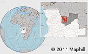 Gray Location Map of Cuango, highlighted country, highlighted parent region, hill shading