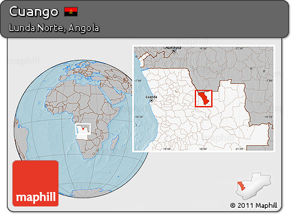 Gray Location Map of Cuango, highlighted country, hill shading
