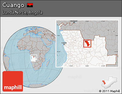 Gray Location Map of Cuango, highlighted country, hill shading