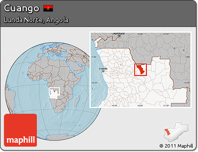 Gray Location Map of Cuango, highlighted country, hill shading